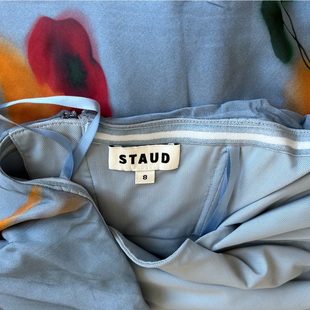 STAUD Cassie Maxi Dress Gown Farmers Market Slate Blue Strapless Cocktail Sz6/8 - Picture 7 of 11